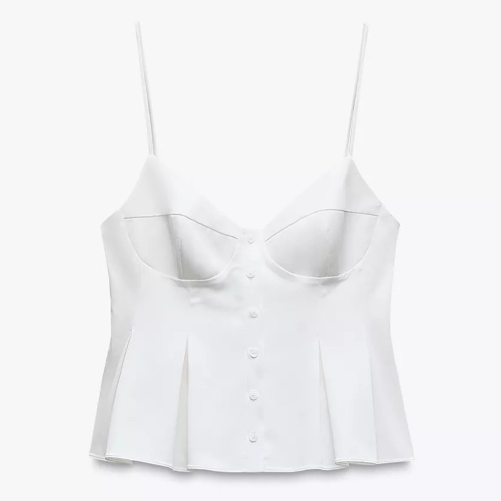White Spaghetti Strap Button-Up Top